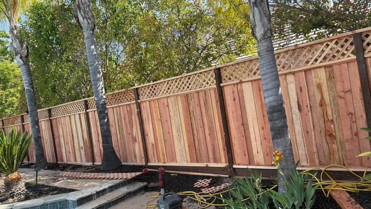 Redwood privacy fence with lattice top